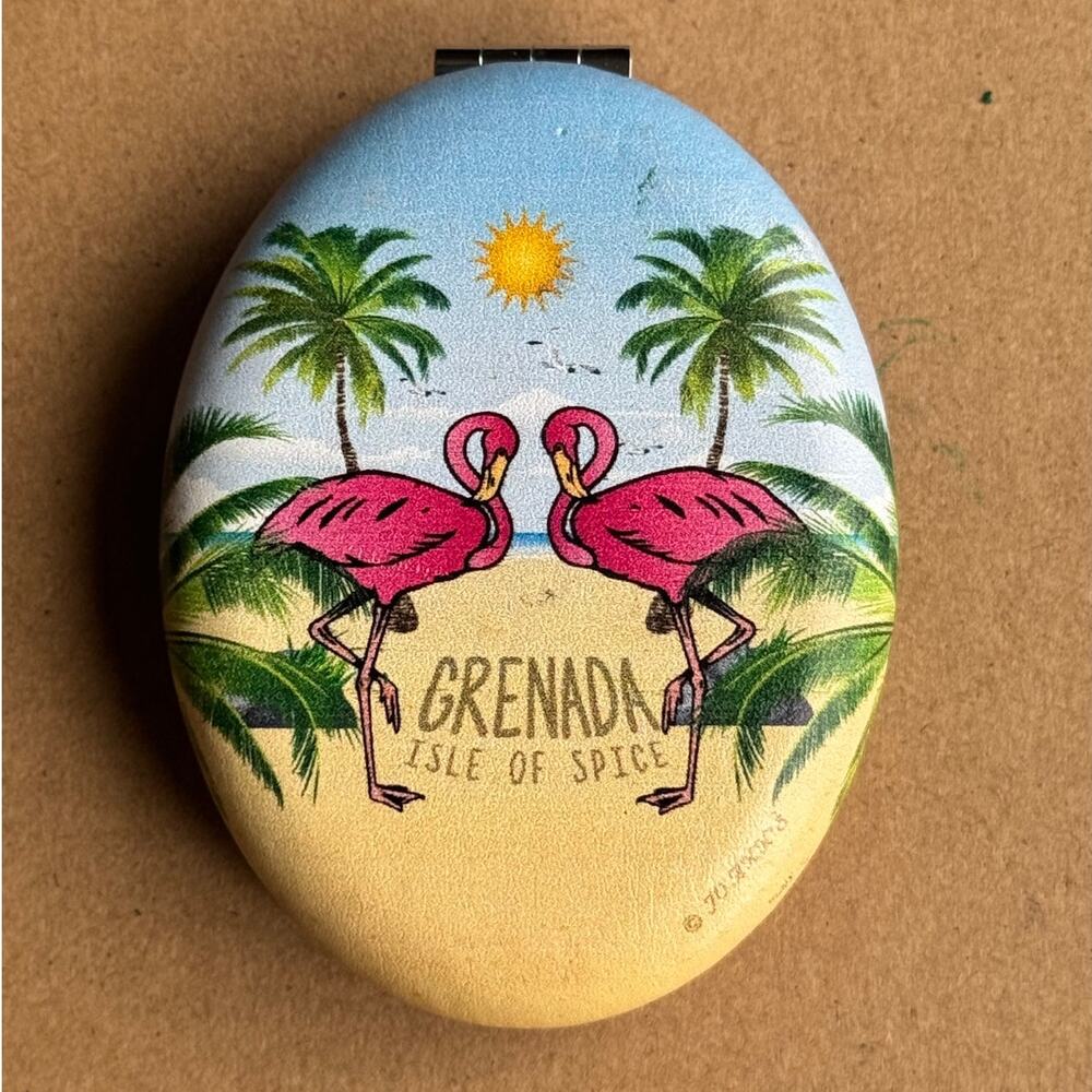 Grenada “Isle of Spice” Flamingo Compact Mirror Travel Souvenir